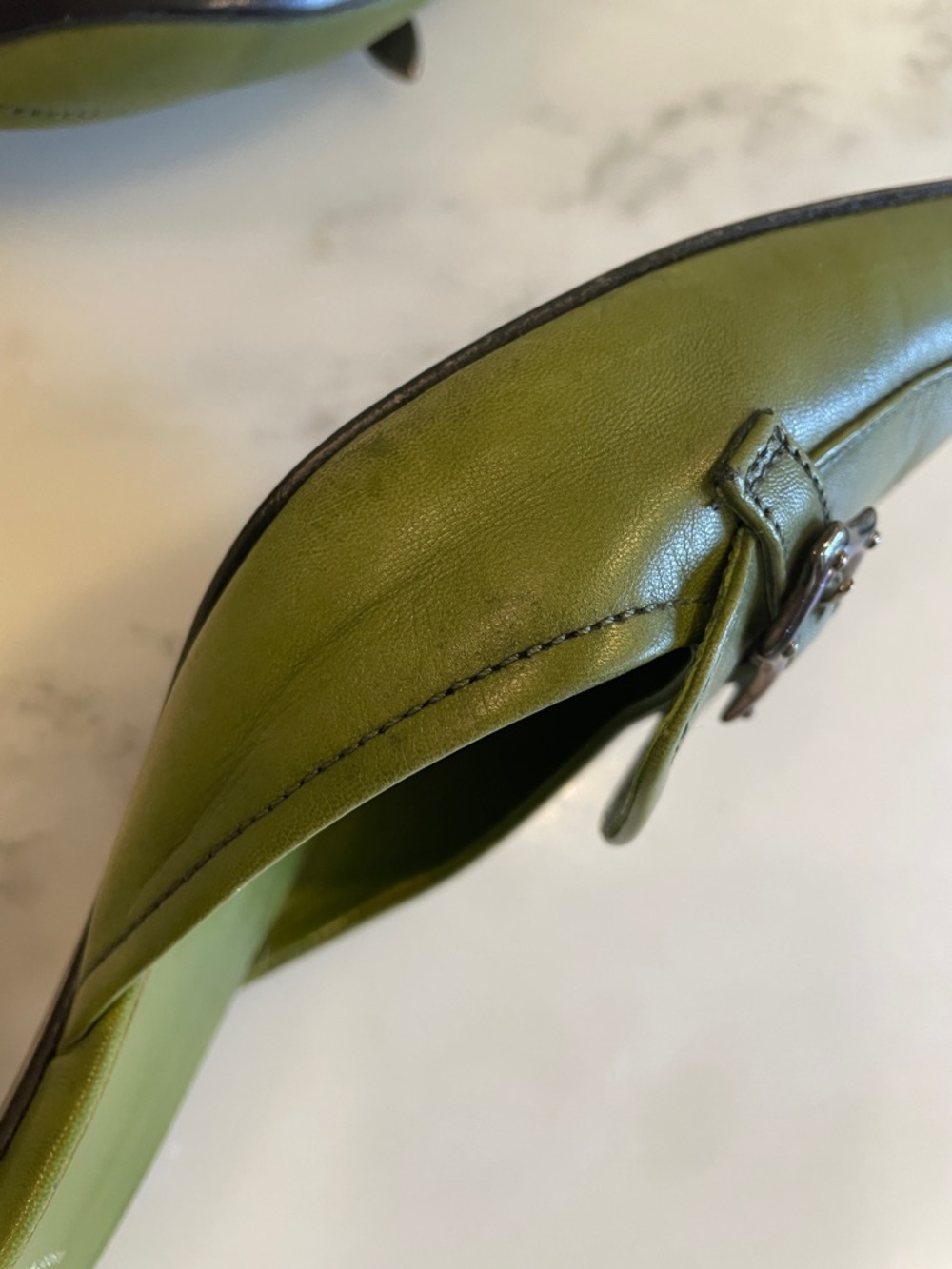 Vintage Prada Green Leather Pointed Kitten Heel Mules, Size 40 - Picture 11 of 14